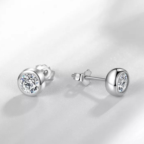 Tiny Small Bubble Cubic Zirconia Round Stud Earrings - Picture 3 of 4
